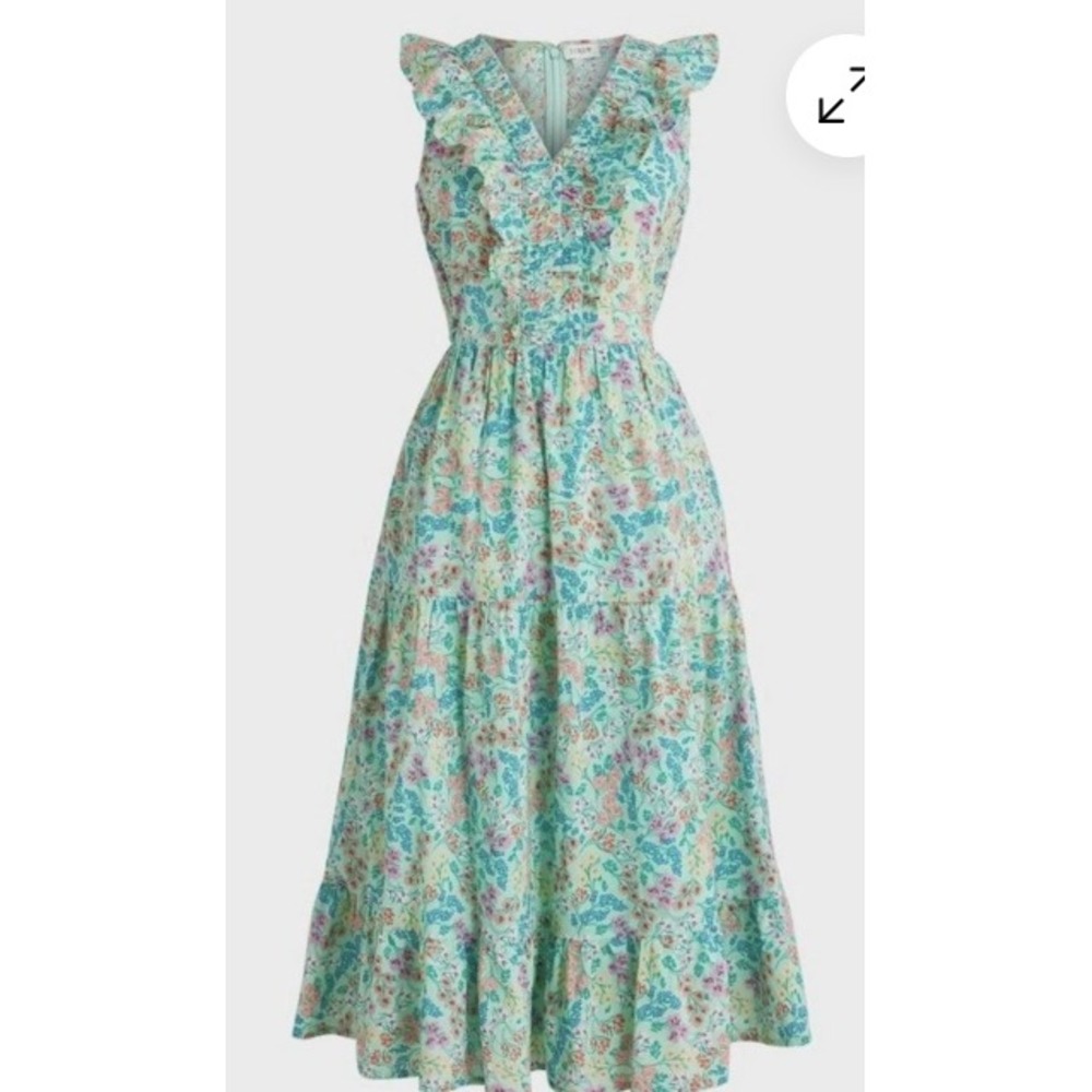 J.Crew Cottagecore Size 00 V-Neck Smocked Midi Dress Spring Green Floral Cotton